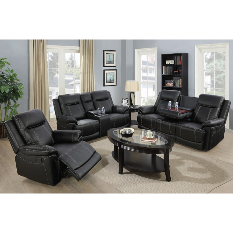 Ebern Designs Papa 3 Piece Faux Leather Reclining Living Room Set